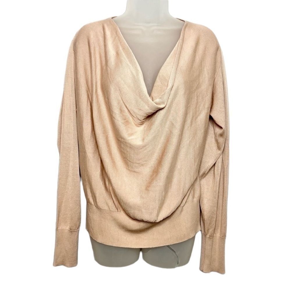 MM LaFleur Blush Neutral Silk Jersey Knit Draped Cowl Neck Top Size Large New